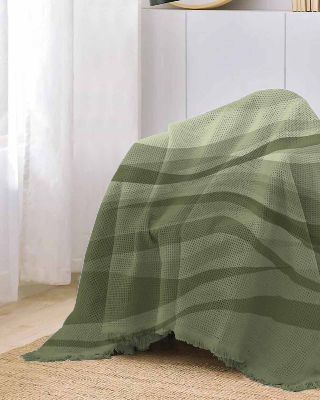 Coastal Sage Green Sofa Couch Covers for Dog,Washable Sectional Couch Slipcoverfor Loveseat with Tassels,Seawave Stripe Minimalist Ombre Art Non Slip Sofa Throw Cover Blanket Large 71''x102''