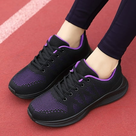PEASKJP Women Shoes Tennis Sneakers Casual Lace Up Lightweight Running Shoes Sneakers for Gym Running Work Purple 8.5