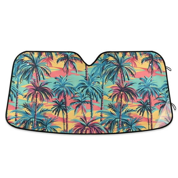 Colorful Palm Tree Car Windshield Sun Shade Foldable Car Front Window Visor Heat and UV Protection 53x23.5