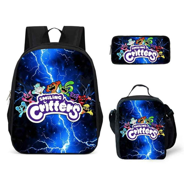 Smiling Critters School Bag Three-Piece Set Cartoon Backpack Shoulder Bag Pencil Bag Smiling Little Animals