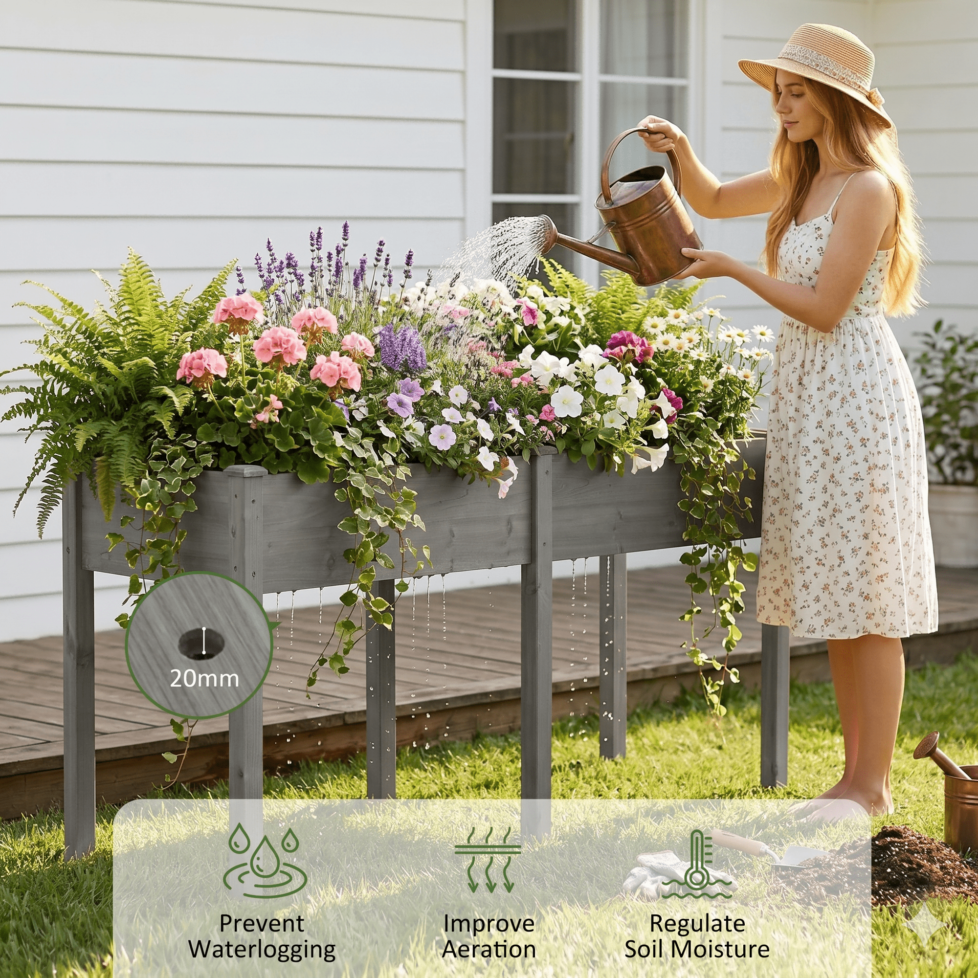 LIFERECORD Wooden Raised Garden Bed with Legs, 72"L X 23"W X 30"H, Elevated Reinforced Large Planter Box for Vegetable Flower Herb Outdoors, Grey