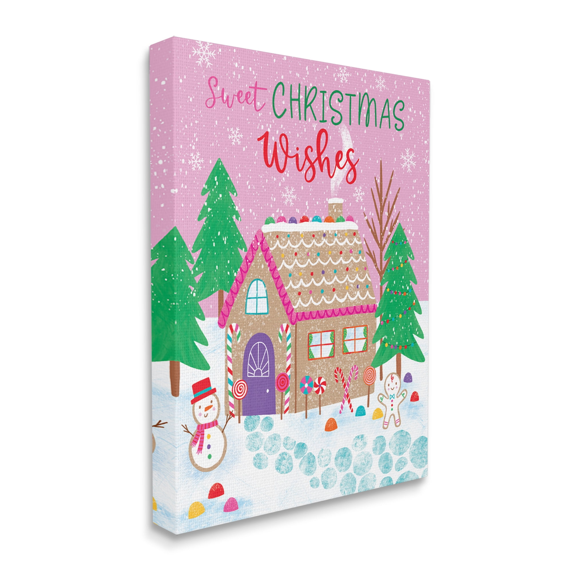Sweet Christmas Wishes Quirky Candy Gingerbread House Inspirational Graphic Art Gallery-Wrapped Canvas Print Wall Art