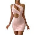 thumbnail image 2 of Odbmxy Mini Dresses for Women Plus Size One Shoulder Wrap Women's Plus Dress Plain Party Hollowed Out Slim Dresses,Pink XS, 2 of 9