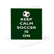 3dRose, Keep Calm Soccer Is On Green Starburst Background, 3drsmm, 1 Greeting Card with envelope
