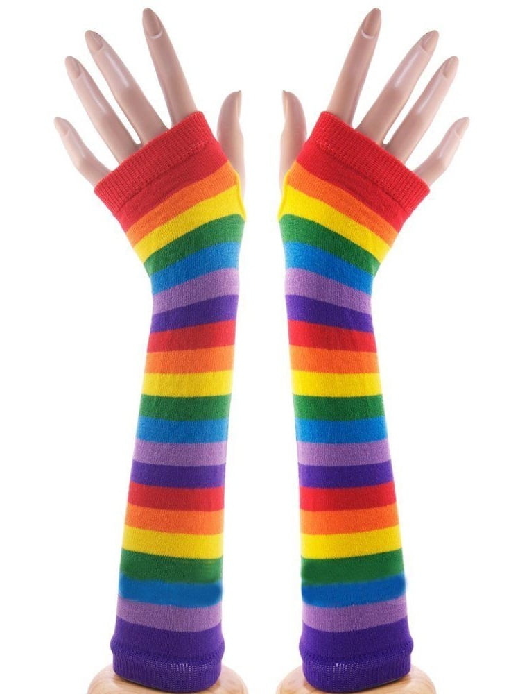 Various Colors Stripe Fingerless Long Gloves