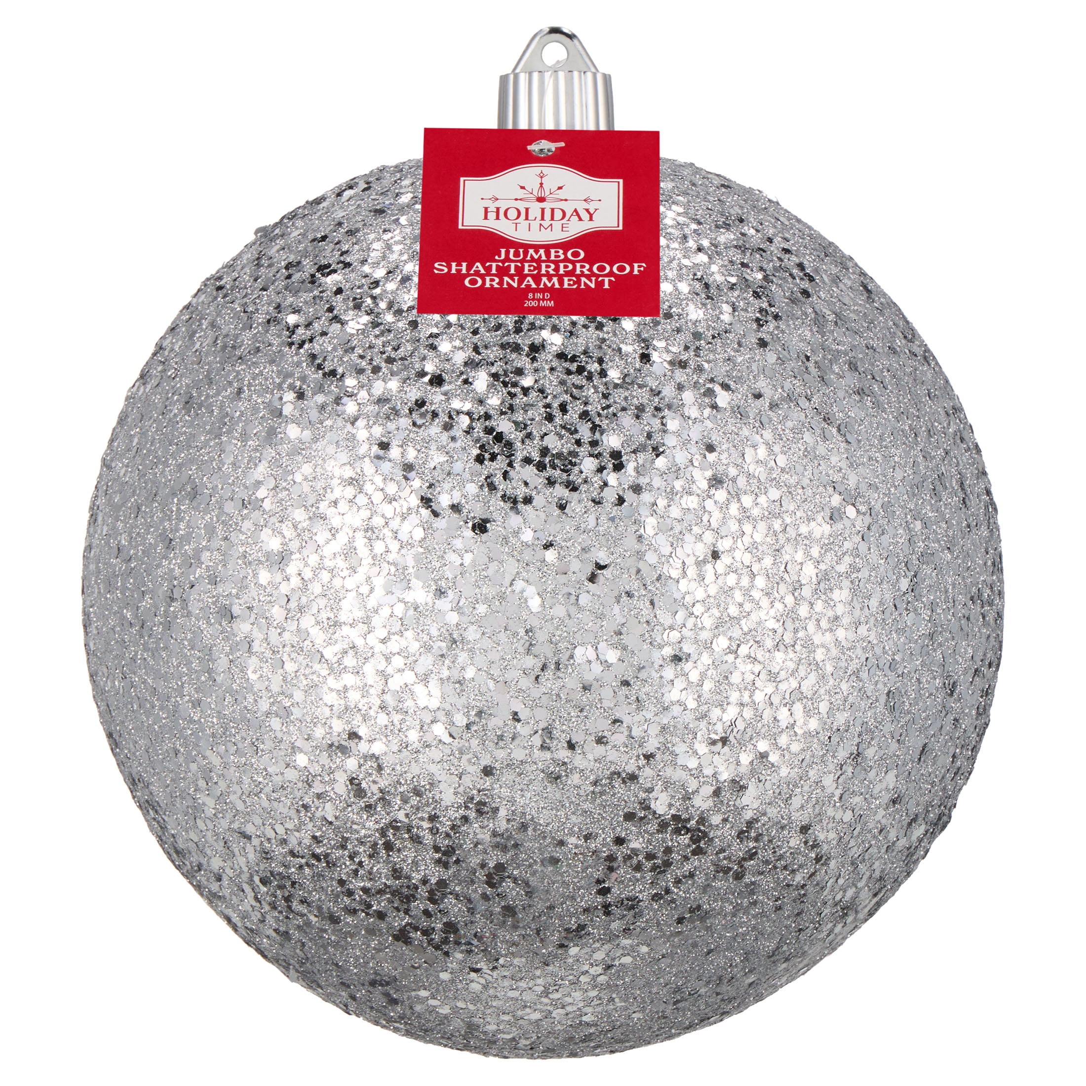Silver Jumbo Glitter Ball Shatterproof Christmas Ornament, 8", by Holiday Time