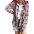 thumbnail image 4 of Hibeli Plaid Flannel Shirts for Women Long Sleeves Hooded Button Down Shirt Blouse, 4 of 5