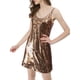 thumbnail image 3 of Vestido de Promoción Mini de Strass con Cuello en V y Tirantes Ajustables para Mujeres Allegra K XS Dorado, 3 of 8