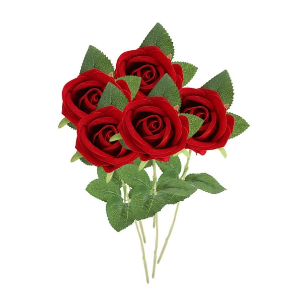 5 piezas de rosas artificiales para centro de mesa, regalo de San Valentín para él Rojo