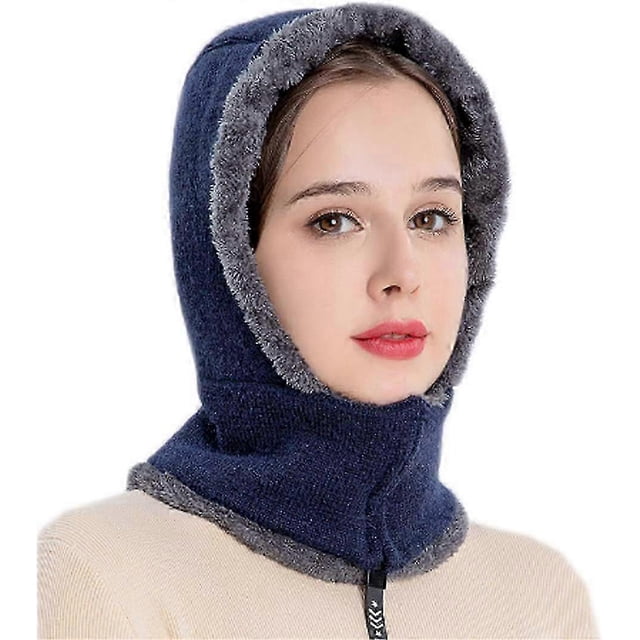 Ladies Elegant Knitted Balaclava Hat Women s Scarf Hat Set with Zip Neck Ear Warmer Thick Windproof Fleece Padded Hood Cycling Skiing Cap Winter Outdo
