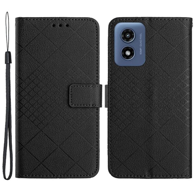 KAIYANG Ht06 Funda de cuero para teléfono Motorola Moto G Play 5G (2024)/Moto G (2024) con billetera estilo rombo C para Motorola Moto G (2024) color negro