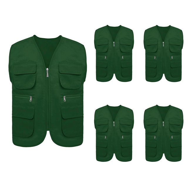 TOPTIE 5 Packs Supermarket Work Vest Volunteer Activity Event Waistcoat with Pockets-Green-L