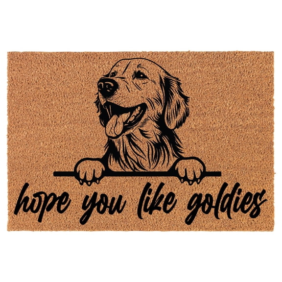 Welcome Doormat Coco Coir Door Mat Gift Hope You Like Goldies Peeking Golden Retriever (24" x 16")