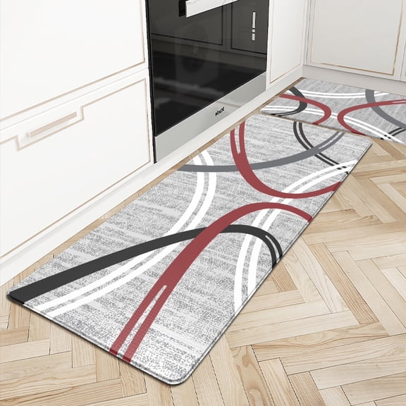 Voguly Modern Abstract Kitchen Rugs Set of 2 Memory Foam Anti Fatigue Mats Waterproof Cushioned Standing Mat Gray