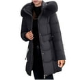 thumbnail image 4 of Women's Winter Warm Plus Size Puffer Coat Casual Colored Long-Sleeved Hooded Jacket Lightweight Puffer Jacket(Black XL), 4 of 8