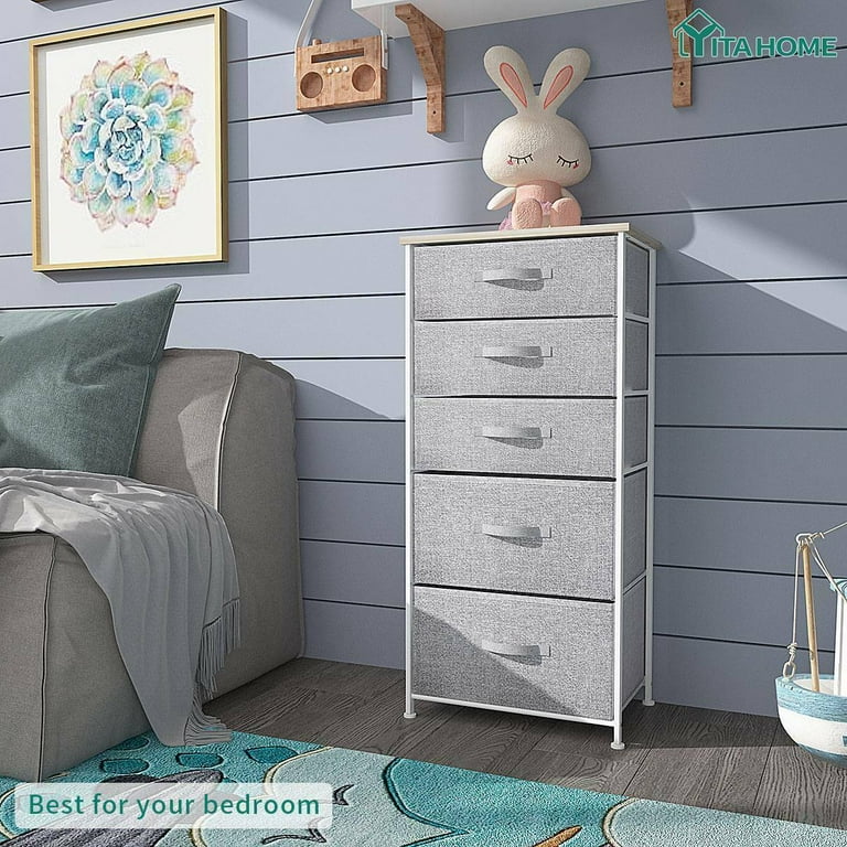 Yitahome  5 Drawer Dresser Storage Tower Light Gray