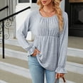 thumbnail image 2 of GigrtiJin Women Casual Long Sleeve Shirts Round-Neck Ruffle Pleated Tops Trendy Going out Solid Color Blouses, 2 of 7