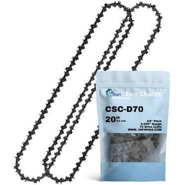 2-Pack 20" Full Chisel Chainsaw Chain D70 Replacement for Echo QV-8000 Chainsaws - (20 inch, 3/8" Pitch, 0.050" Gauge, 70 Drive Links)