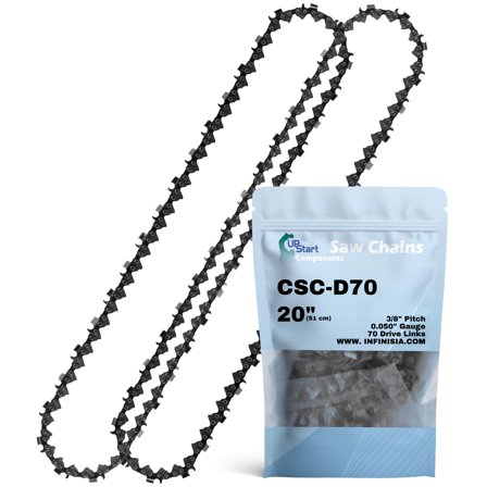 2-Pack 20" Full Chisel Chainsaw Chain D70 Replacement for Remington SL16 Chainsaws - (20 inch, 3/8" Pitch, 0.050" Gauge, 70 Drive Links)