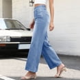 thumbnail image 5 of RYRJJ Jeans for Women Wide Leg High Waisted Stretchy Straight Baggy Jean Fashion Washed Denim Pants with Pockets(Light Blue,XS), 5 of 9