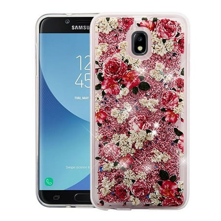 Samsung Galaxy J7 (2018), J737, J7 V 2nd Gen, J7 Refine - Phone Case BLING Hybrid Liquid Glitter Quicksand Rubber Silicone Gel TPU Protector Hard Cover - European