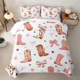thumbnail image 2 of Homewish White Pink Cowgirl Boots Bow Star Print Twin Quilt Set,Western Style Twin Coverlet Set For Girls,2 Pieces, 2 of 7