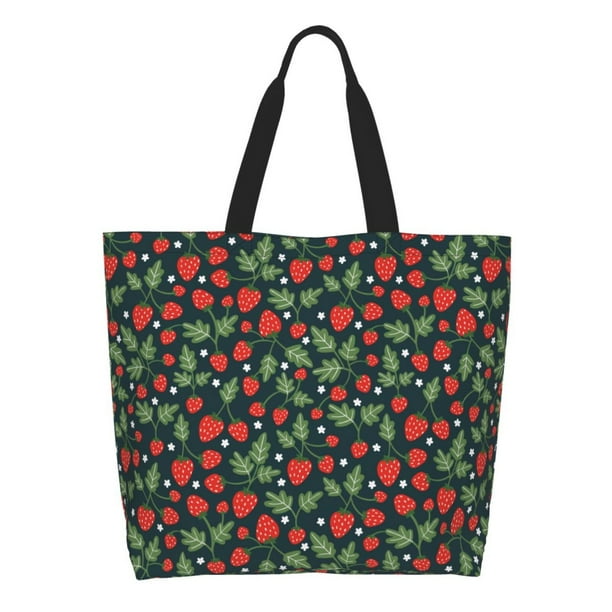 Fotbe Strawberry Bolsa Tote Estética de Lona con Estampado para Mujer - Bolsa Reutilizable de Hombro Casual para Vacaciones, Compras, Trabajo y Gimnasio