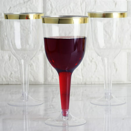 Efavormart 60 Pack 6oz Gold Rimmed Clear Champagne Flutes Cocktail Disposable Plastic Goblets Glasses For Wedding Banquet