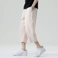 thumbnail image 2 of Vedolay Men Trousers Casual Relaxed Fit Mens Linen Drawstring Elastic Waist Wide Leg Pant with Multi Pockets Casual Loose Straight Leg Vacation Beach Pants,Khaki L, 2 of 5