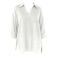 thumbnail image 3 of Women's Plus Size 3/4 Sleeve V-Neck Top, Elegant Lapel Casual Blouse with Side Slit, Loose Fit Tunic for Office Work, Everyday Wear and Casual Outfits White XL, 3 of 4