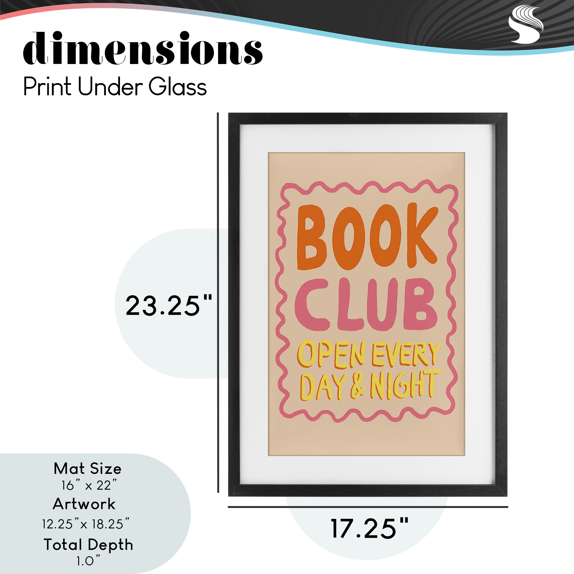 Book Club Day & Night Black Framed Print Under Glass, design by Florentina Dolci