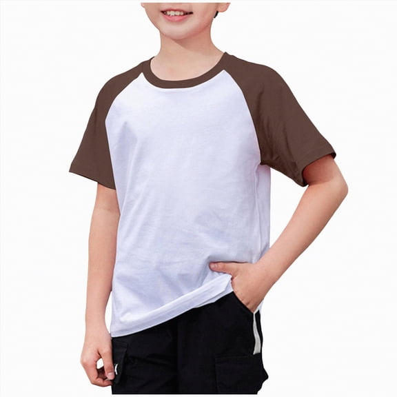 NIEWTR Boys Short Sleeve Shirts Kids Summer Crewneck Tops Basic tees(Coffee,5-6 Years)