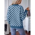 thumbnail image 3 of Women'S Cropped Plaid Sweater V-Neck Long Sleeve Crop Sweater Pullover Jumper Knit Top Blue M, 3 of 7
