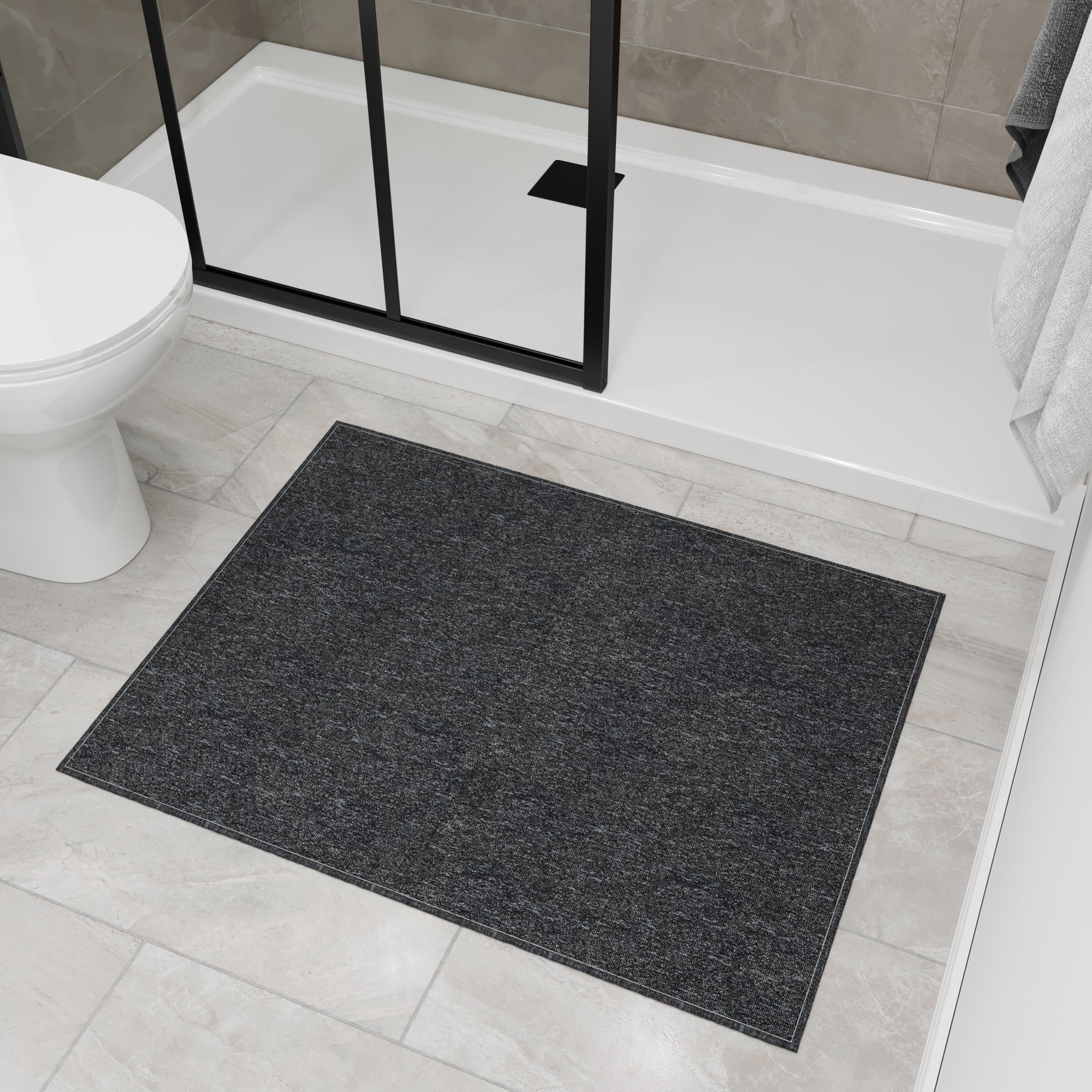 Ottomanson Small Area Rug 1'10" x 4' Non-Slip Stain-Resistant Custom Size Entryway Mat for Bathroom, Black