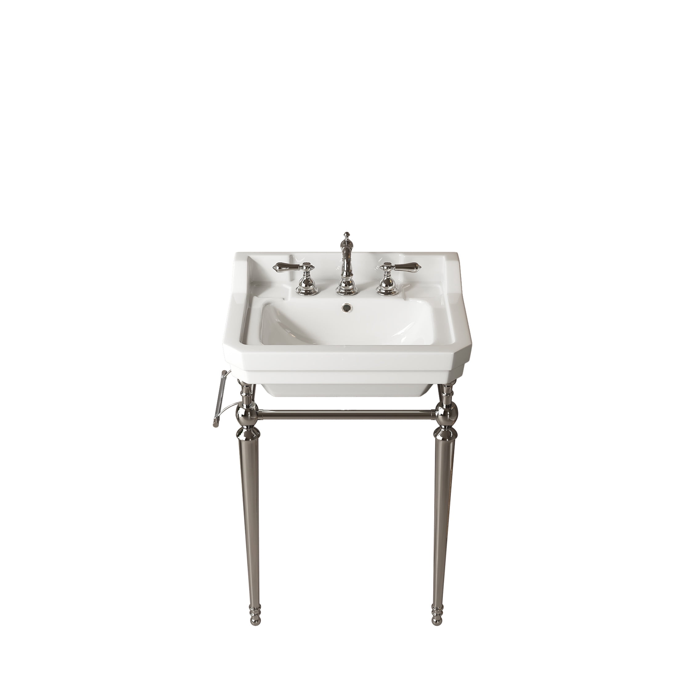 Noble House VICI 23" Bathroom Console Sink, Wall-Mounted Ceramic Basin Vanity with Stainless Steel Legs, White & Chrome