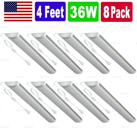 

BIGLAND 8 Pack LED Shop Light Utility Ceiling Lamp Garage Workshop White Switch Power Cord