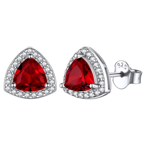 ChicSilver January Birthstone Earrings 925 Sterling Silver Halo Stud Earrings for Women, Hypoallergenic Garnet Gemstone Birthday Jewelry Gift