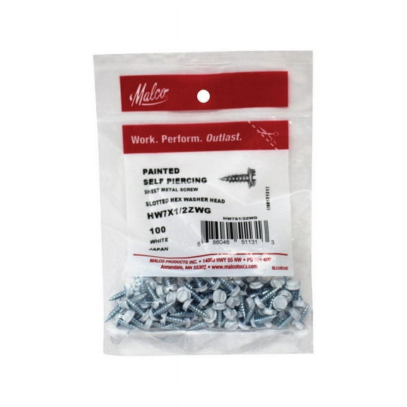 Malco 5951678 No.7 x 0.5 in. Slotted Hex Sheet Metal Screws
