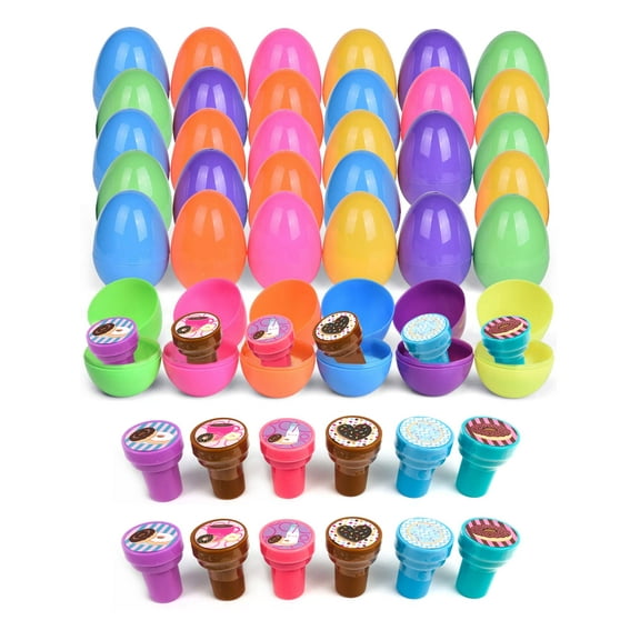 Tinymills 36 Pack Easter Eggs with Donut Stamps for Kids, Easter, Goodie Bags Stuffer, Church