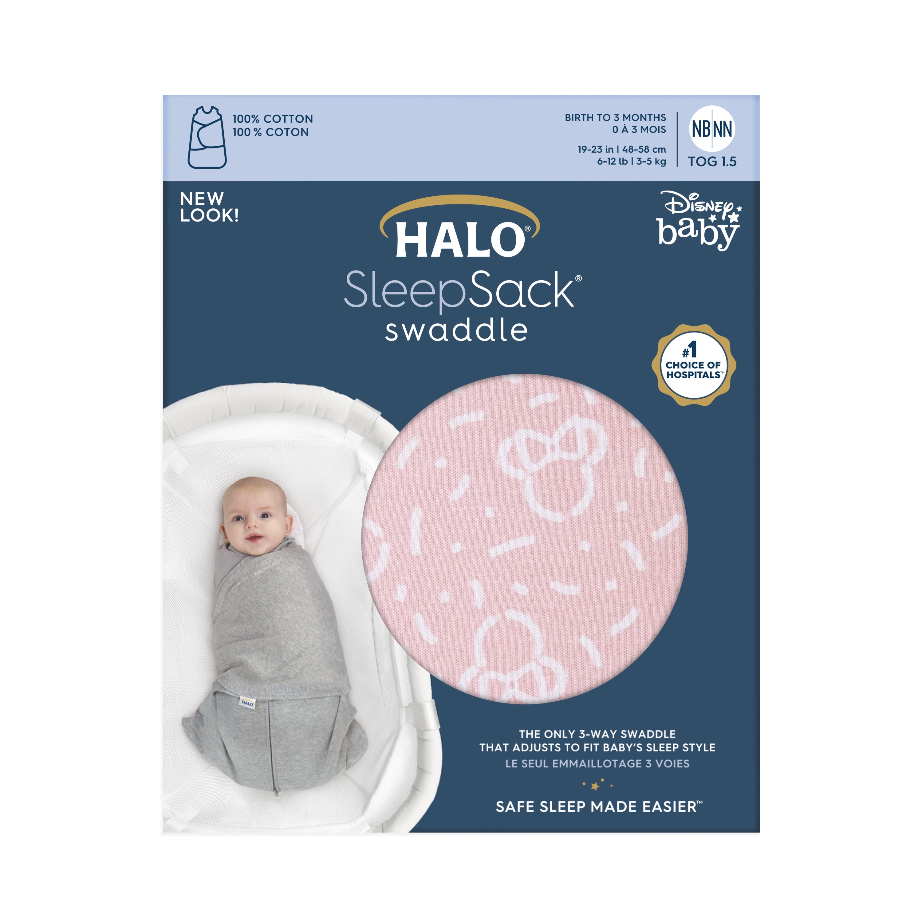 HALO® Sleepsack® x Disney Baby Swaddle, 100% Cotton, Confetti Minnie - Pink , Newborn Girls, 0-3 Months