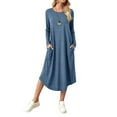 thumbnail image 3 of Women'S Loose Casual Round Neck Long Sleeve Dress Midi Slant Pocket Curved Hem Dress Navy Blue XL, 3 of 9