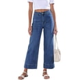 thumbnail image 2 of Inleife Women's Denim Jeans Solid Color Button Fly High Waisted Wide Leg Cropped Jeans with Pockets, 2 of 6