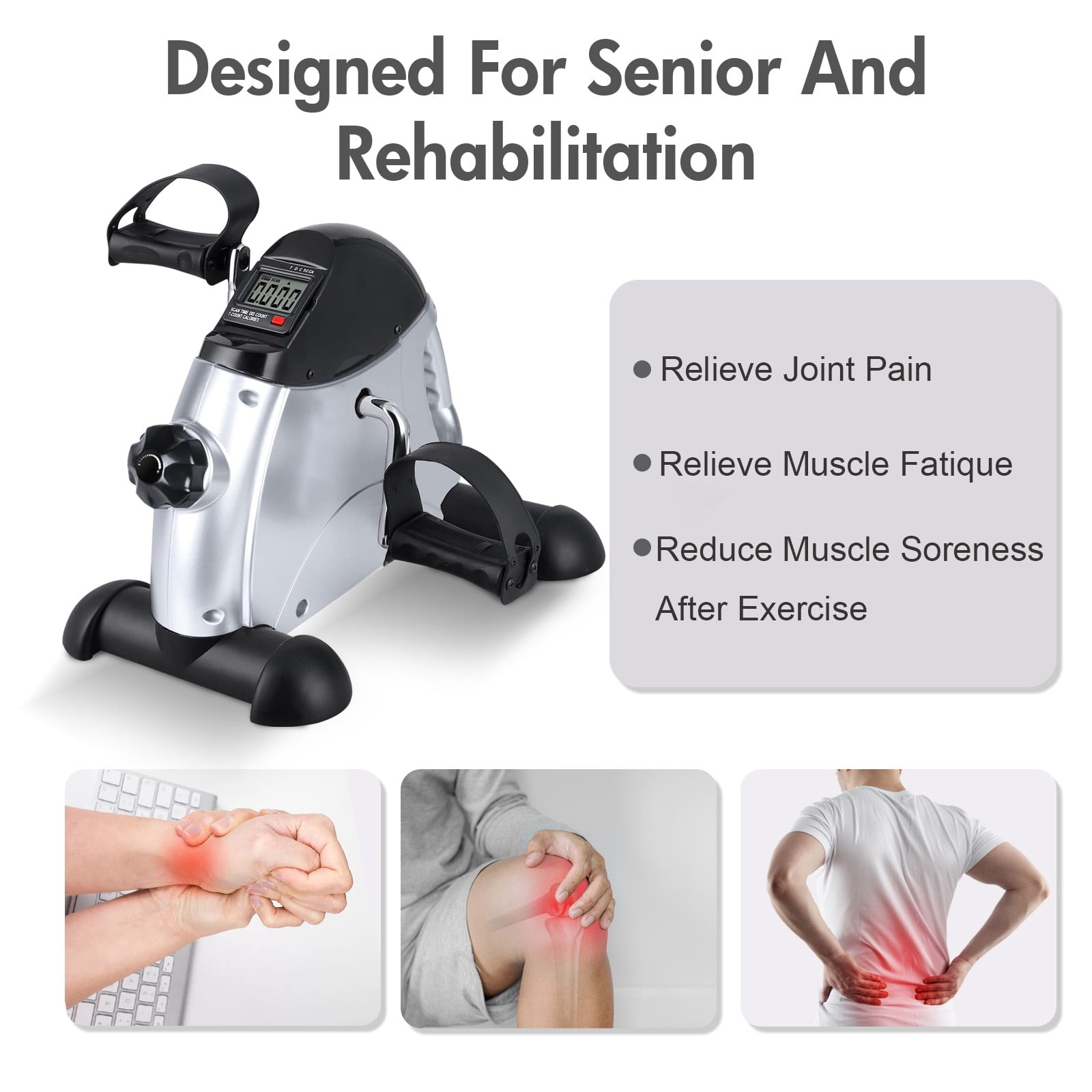 RICAN Under Desk Bike Pedal Exerciser, Mini Exercise Bike with Digital Display,  Portable Foot Cycle Arm & Leg Peddler Machine for Home