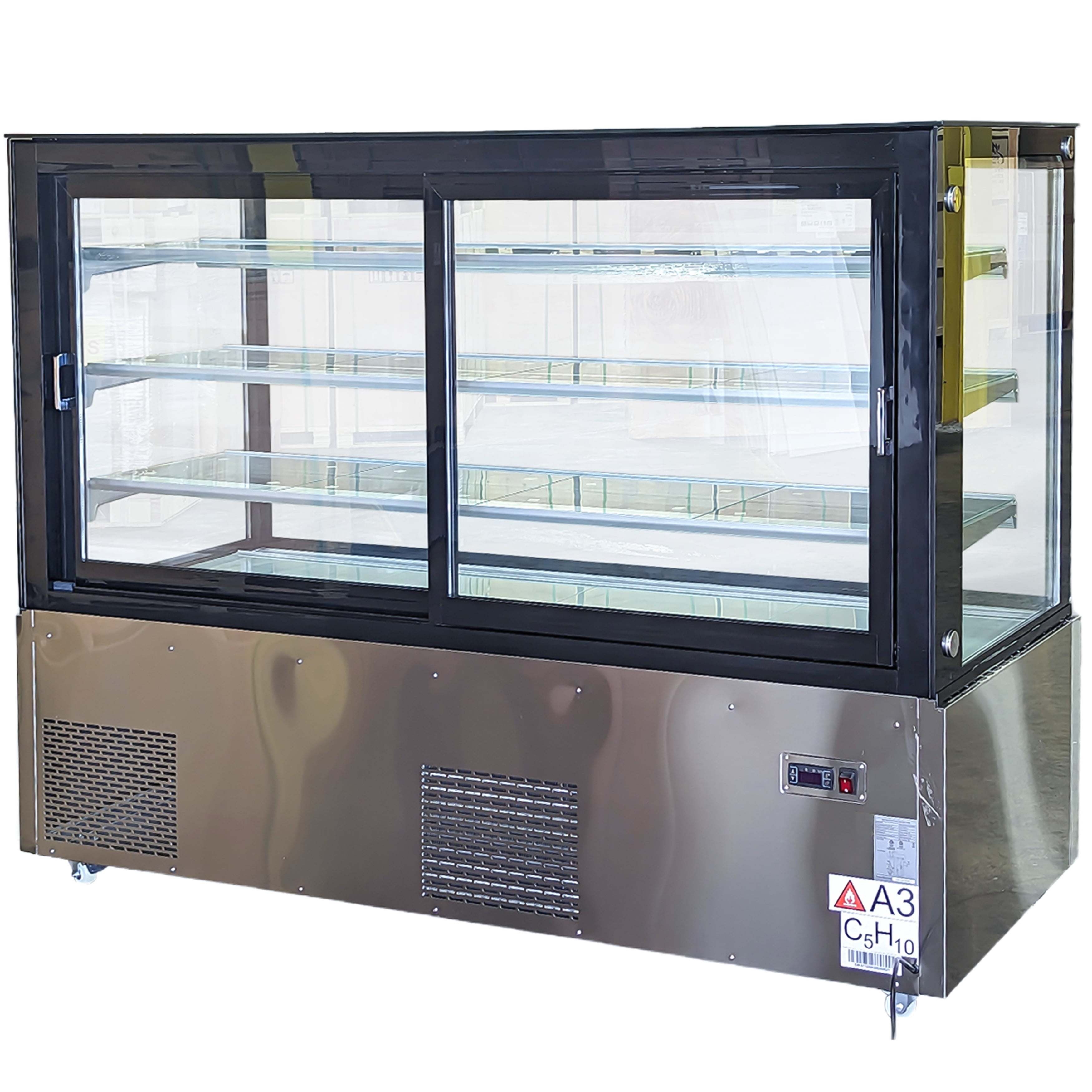 72 in. Commercial Bakery Display Case Sliding 2-Door Glass Front Refrigerator in Stainless Steel 29 Cu.Ft. NSF