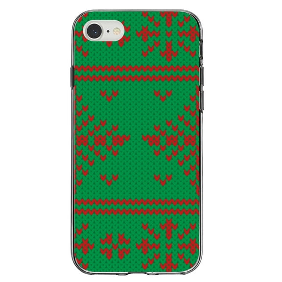 DistinctInk Clear Shockproof Hybrid Case for iPhone 7 8 SE (2020 Model) 4.7" Screen TPU Bumper Acrylic Back Tempered Glass Screen Protector - Green Red Ugly Christmas Sweater - Christmas All Year
