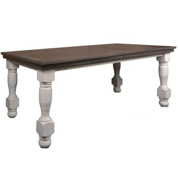 Rustic French 78-in Rectangle Dining Table in Distressed White/Brown Solid Wood