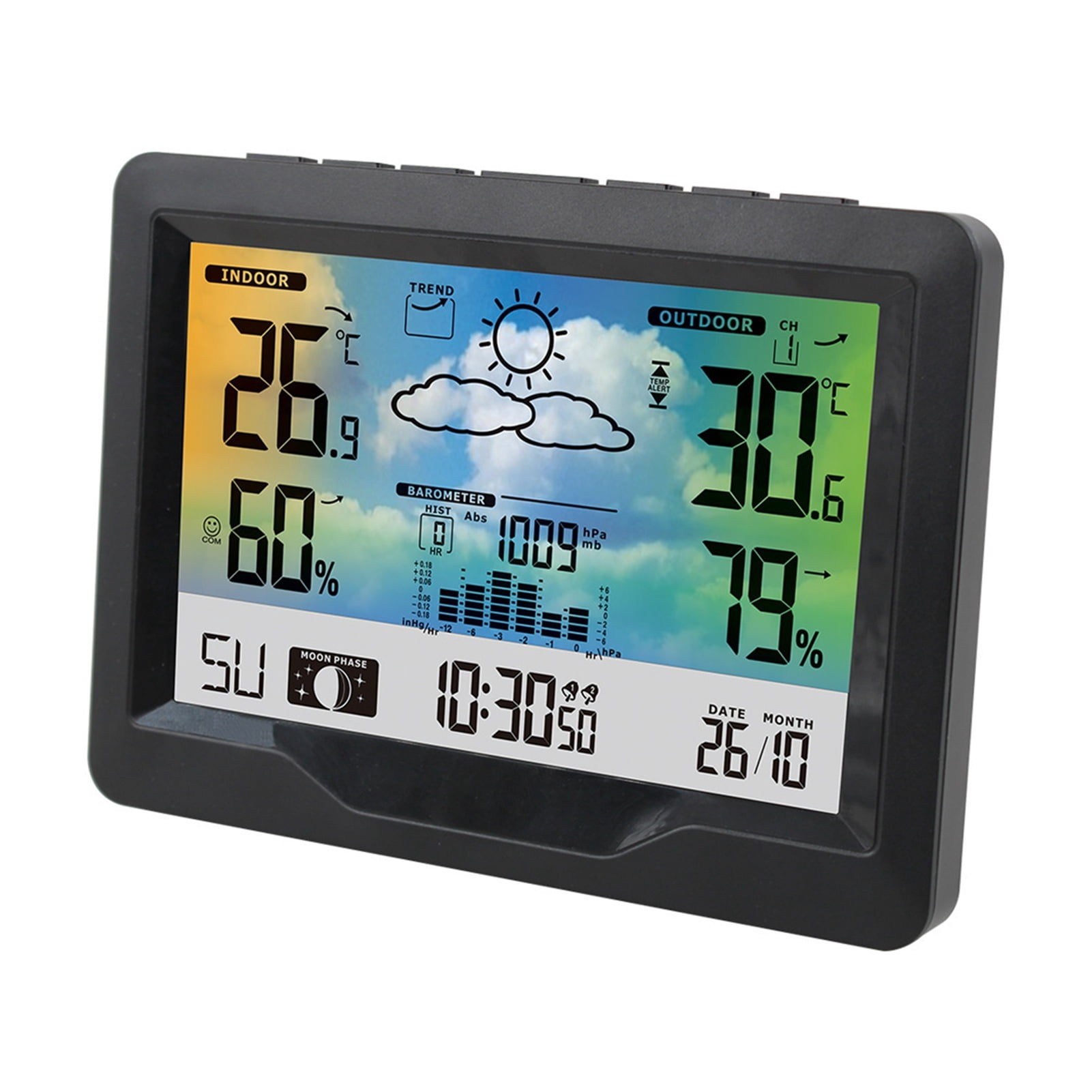 Weather Station LCD Weather Clock Indoor Outdoor Wireless Color Display LED Screen Moon Phase ,Easy to Operate
