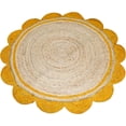 thumbnail image 3 of 3 Ft Round Yellow & Natural Jute Premium Scalloped Jute Rug – Handcrafted Natural Braided Carpet for Living Room, Bedroom, Entryway – Boho Home Decor, 3 of 5