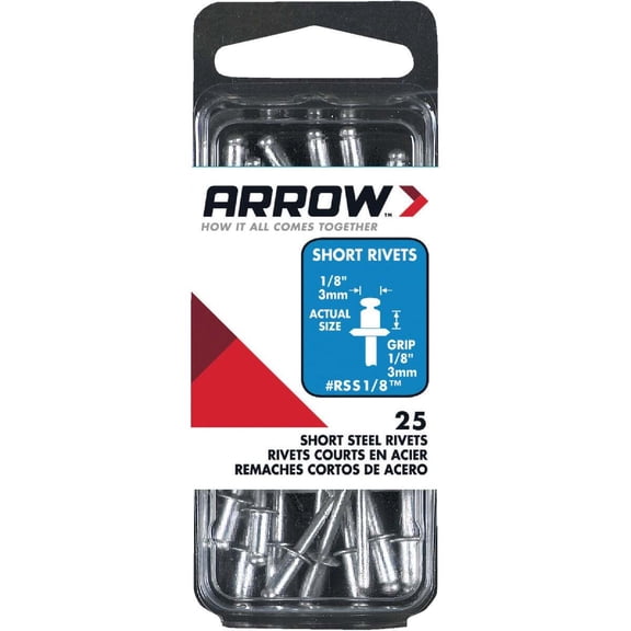 Arrow Fastener RSS1/8 1/8" Short Steel Rivets 25 Count