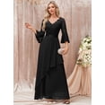 thumbnail image 4 of Miusol V-Neck Floral Lace Flare Sleeve Chiffon Ruffle Formal Dress, 4 of 7